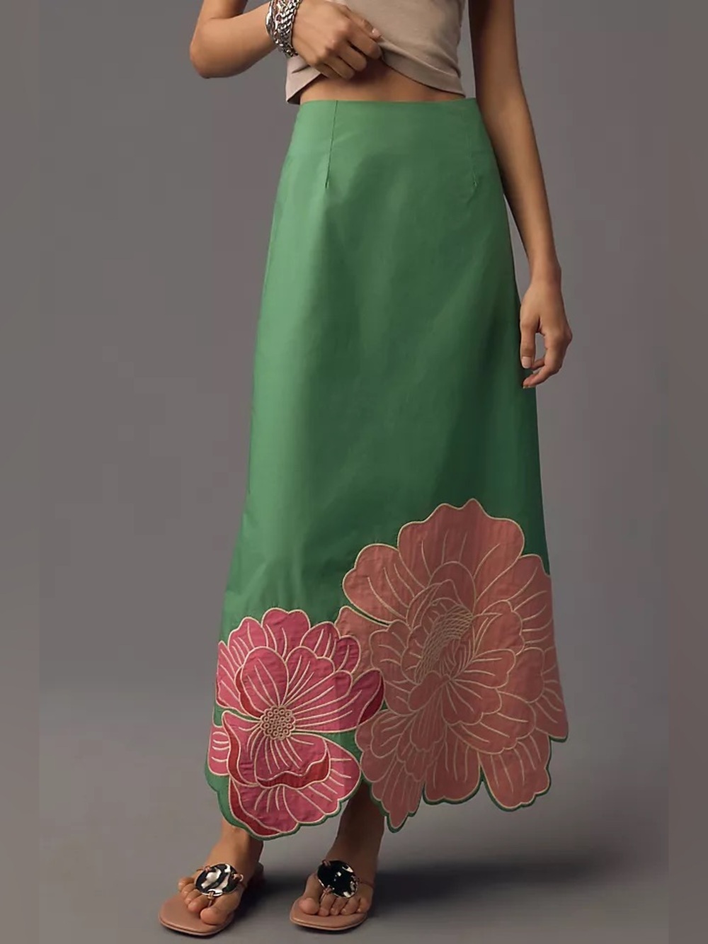 Farm Rio green Full Floral Maxi Skirt